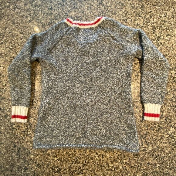 ROOTS SIGNATURE HEATHER GREY AND RED CREW NECK STRIPED SWEATER SIZE XS - Picture 3 of 9